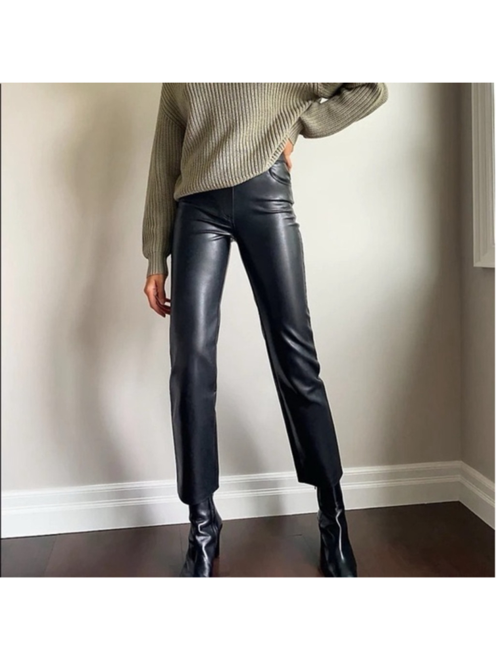 ARITZIA Wilfred Melina High Waisted Faux Leather Straight Leg Pant Black 2